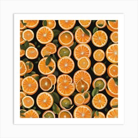 Orange Slices On A Black Background Art Print