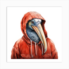 Watercolour Cartoon Pelican In A Hoodie Art Print