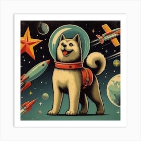 Astronaut Dog Soviet Union Style Art Print