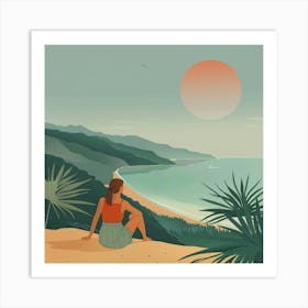 Woman Sitting On The Beach Art Print