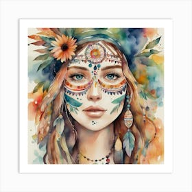 Indian Girl Watercolor Painting Art Print