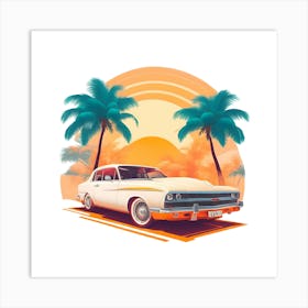 Vintage Car At Sunset Art Print