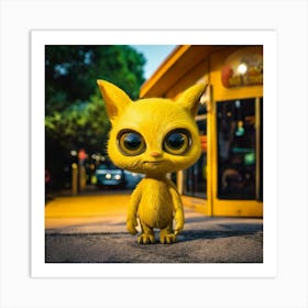 Firefly Cute, Friendly, Alien, Yellow, Cat Eyes, Bus Stop, Whimsical, Vibrant, Extraterrestrial, Cha (8) Art Print