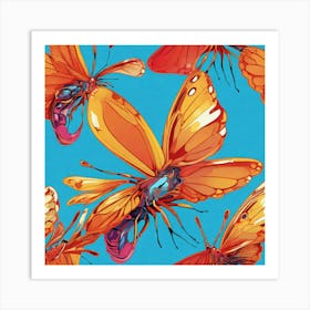 Butterflies On A Blue Background 3 Art Print