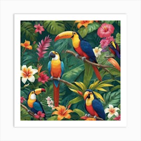 Tropical Toucans paintings art print Art Print