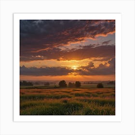 Sunset Over A Field 1 Art Print