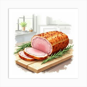 Watercolor Sketch Of A Tender And Juicy Roast Pork Loin On A Stylish Kitchen Countertop Art Print