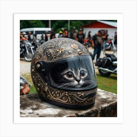 Cat In Motorcycle Helmet Art Print