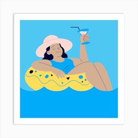 Woman Relaxing In A Pool Art Print