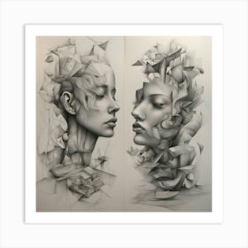 Abstract Portrait Of Two Women Art Print