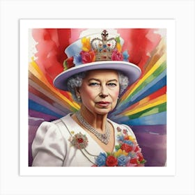 Queen Elizabeth Platinum Jubilee Rainbow Art Print 0 Art Print