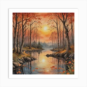 Sunset By The River Art Print