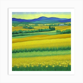 A Rustic Paradise Farmhouse and Pasture Bliss Canola Field Art Print