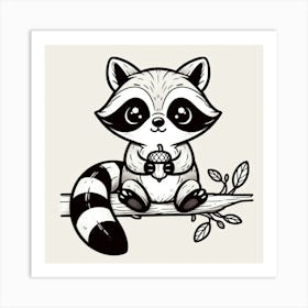 Line Art raccoon 3 Art Print