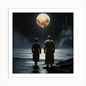 Two Men Standing By A Moon Art Print