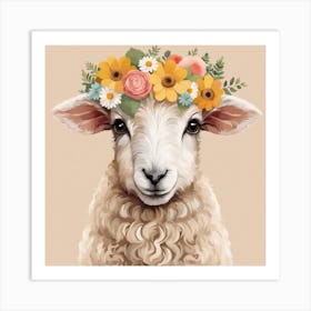 Floral Baby Sheep Nursery Illustration (16) Art Print
