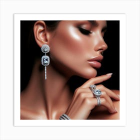 Woman Wearing Diamond Jewelry Art Print