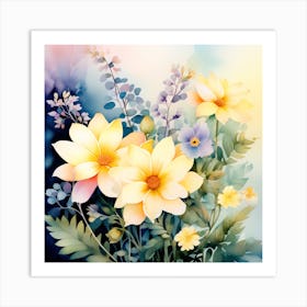 Watercolor Flowers In A Vase 3 Art Print