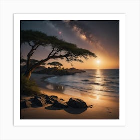 Tree On The Beach At Night Art Print