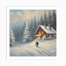 Couple Walking In Snow 2 Art Print