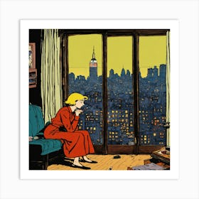 Woman Looking Out Of A Window Art Print