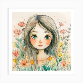 Girl In Flowers Art Print