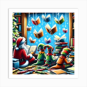 Super Kids Creativity:Christmas Elves Reading Books Art Print