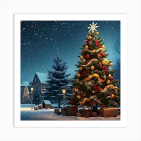 Christmas Tree At Night Art Print