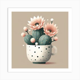 Scandinavian style, Blooming cactus in a cup Art Print