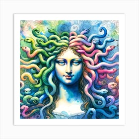 Medusa Mona Lisa Watercolor Wall Art Art Print