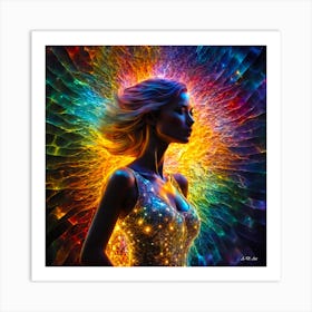 A Visually Stunning Abstract Illustration Of A Woman With Colorful Waves And A Neural Elements Dress 1 Art Print