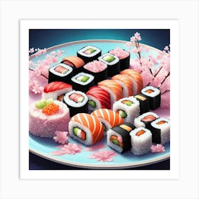 Sushi Plate With Cherry Blossoms Art Print