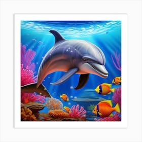 Dolphin Among the Corals Art Print