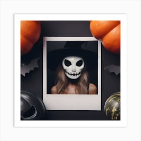 Halloween White Mask Polaroid Frame Art Print