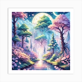 A Fantasy Forest With Twinkling Stars In Pastel Tone Square Composition 385 Art Print