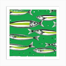 Sardines on green print 1 Art Print