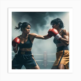 Two Women Boxing Art Print