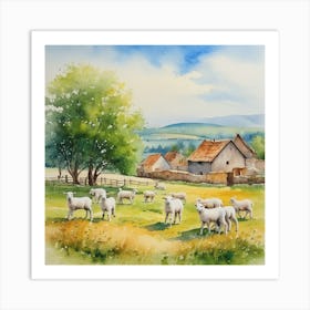 Watercolor Of Sheep Art Print