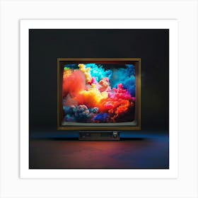 Tv Set With Colorful Smoke Art Print