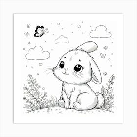 Line Art rabbit Art Print