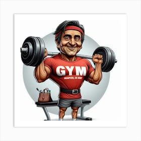 Caricature Of A Man At The Gym Art Print