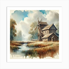 Watercolor Of A Windmill 1 Art Print