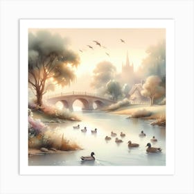 Ducks By The River Art Print