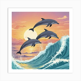 Sunset With Dolphin Art Print (1) Art Print