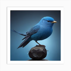 Blue Bird On Rock Art Print