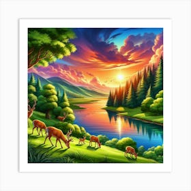 Deer In The Forest 14 Art Print