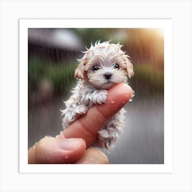 Tiny Puppy In The Rain Art Print