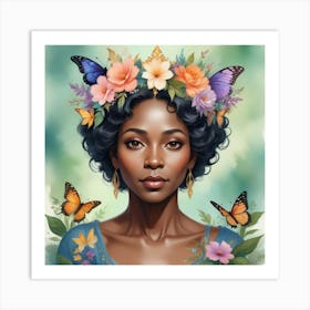 Black Woman With Butterflies Art Print