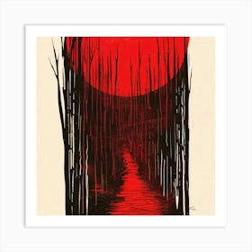 Red Sun In The Forest Art Print