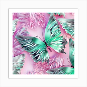 3d Butterflies On A Pink Background Art Print